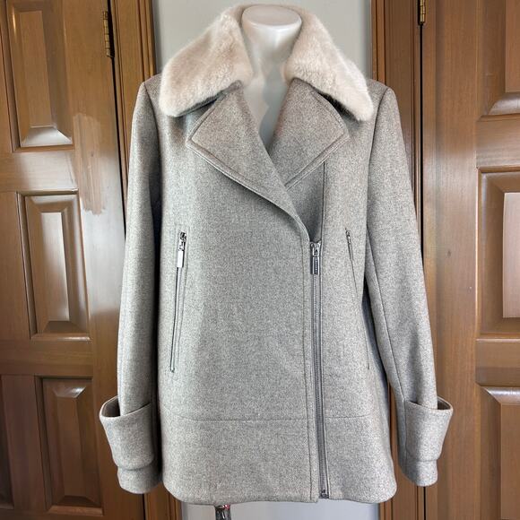 LAUNDRY by SHELLI SEGAL COAT WOOL BLEND FAUX FUR COLLAR MOTO STYLE size Large - Picture 1 of 7